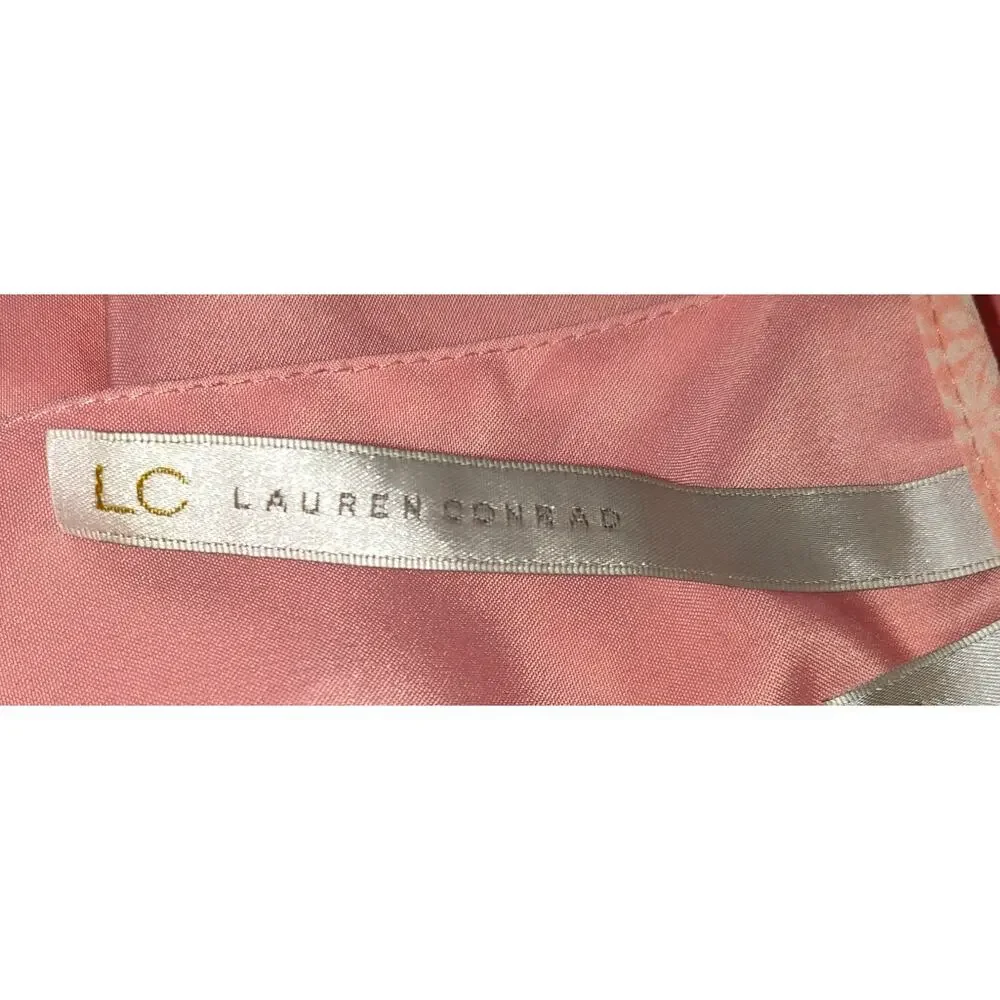 Lauren Conrad Maxi Dress Womens 14 Peach Floral Feminine Romantic Asymmetrical - Picture 10 of 16